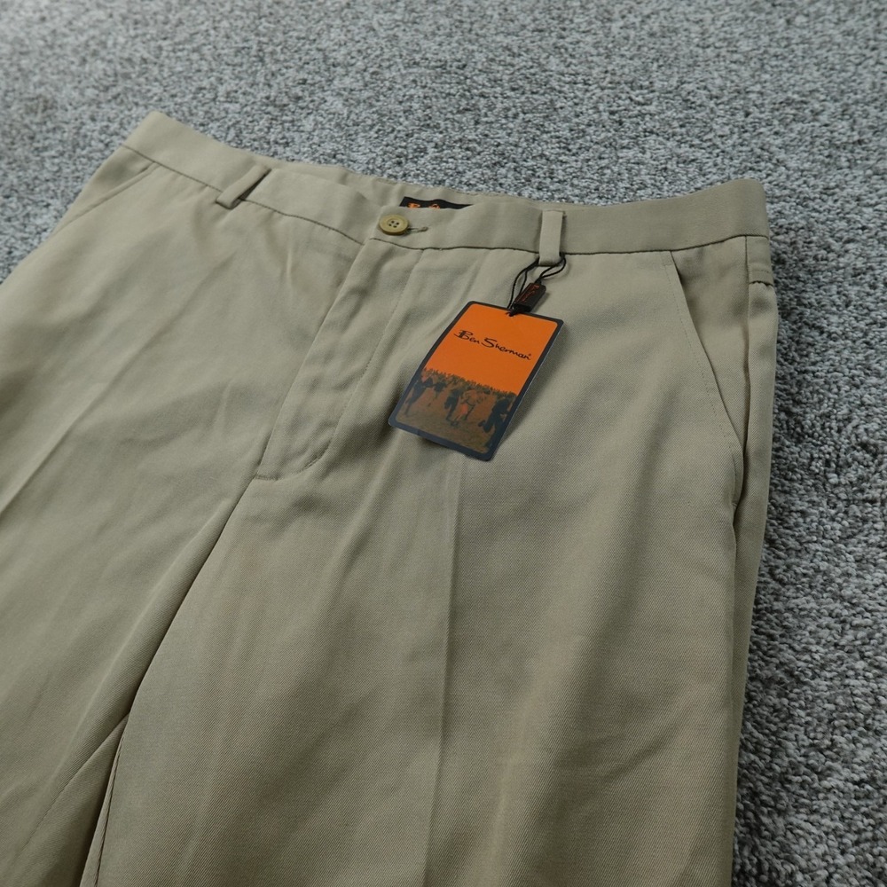 NEW Ben Sherman Pants Mens 36X34 Beige Tan Brown Khaki Chino Trouser Flat Front
